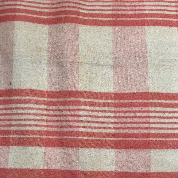 Vintage Pink & Cream Plaid Wool Camp Blanket Stripe Check Double Length 156 X 72 - Picture 8 of 9